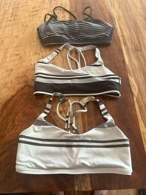 Lot of 3 Lululemon Free to Be & Energy Bras Groovy Stripe Nimbus